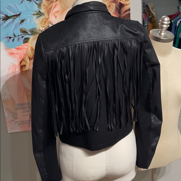 XOXO Jacket Fringe Faux Leather Black Medium - Picture 4 of 6